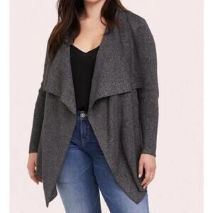 TORRID Gray Ribbed Shawl Drape Waterfall Cardigan Size 2 18-20/2X Cozy
